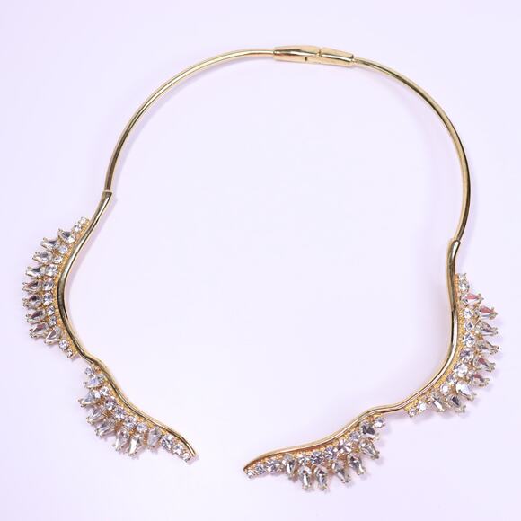 BCBGMAXAZRIA Hinged Gold Collar Necklace Crystal Tear Drop CZ Stones - Picture 1 of 4